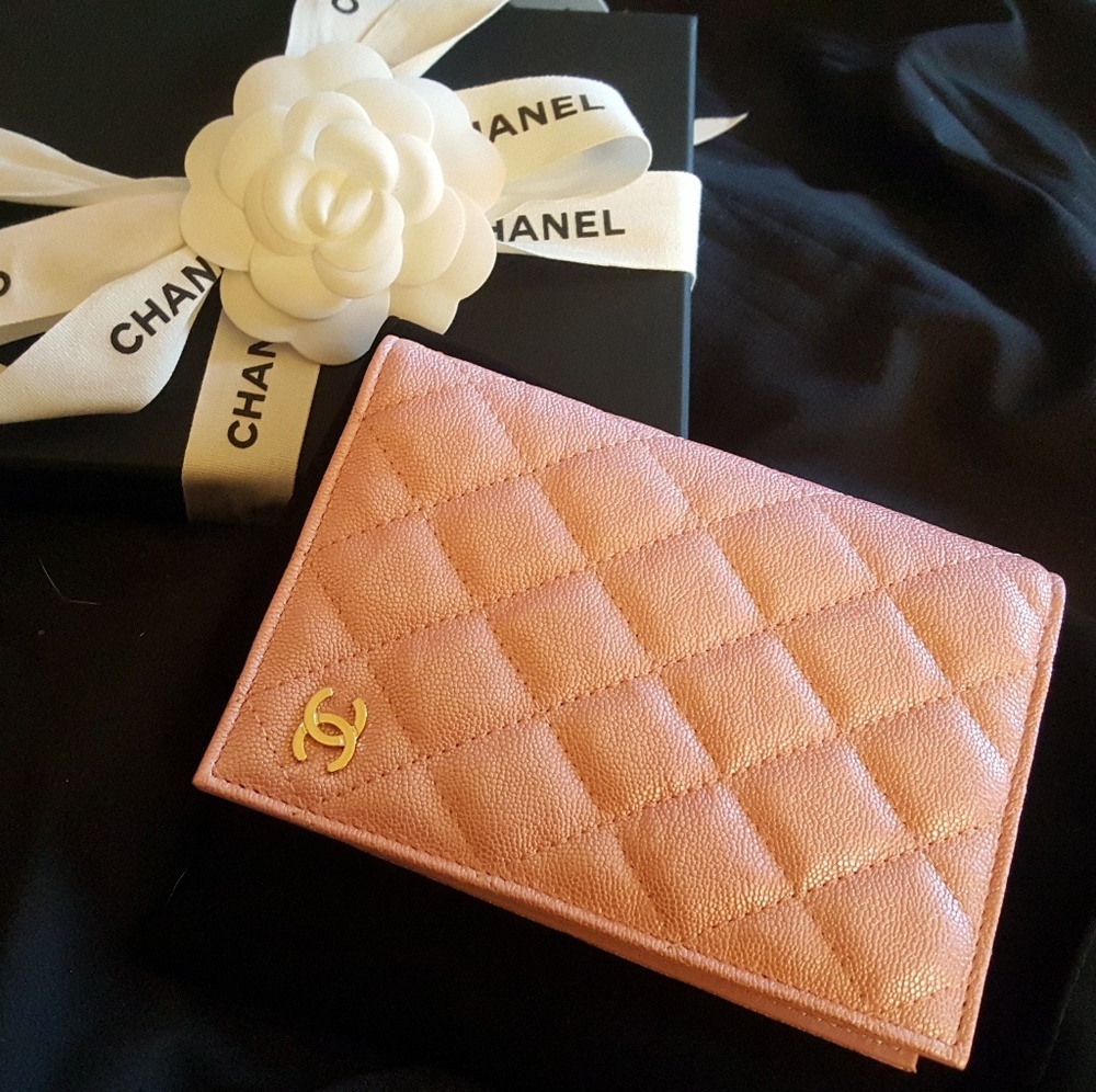 NIB Chanel 19s iridescent pink passport holder